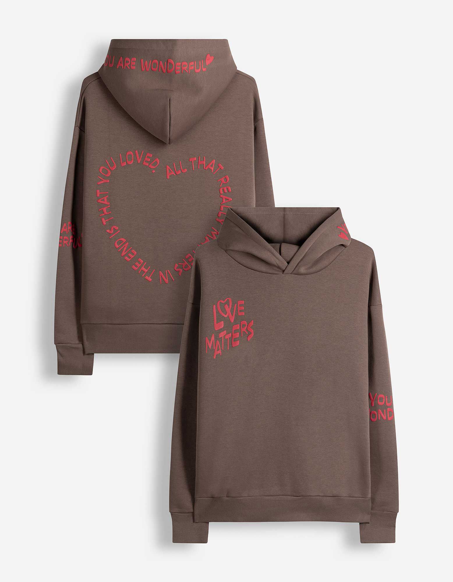 Hoodie - Print - Braun