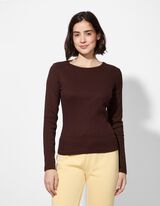 Majica - rebrasti materijal - tamno-braon