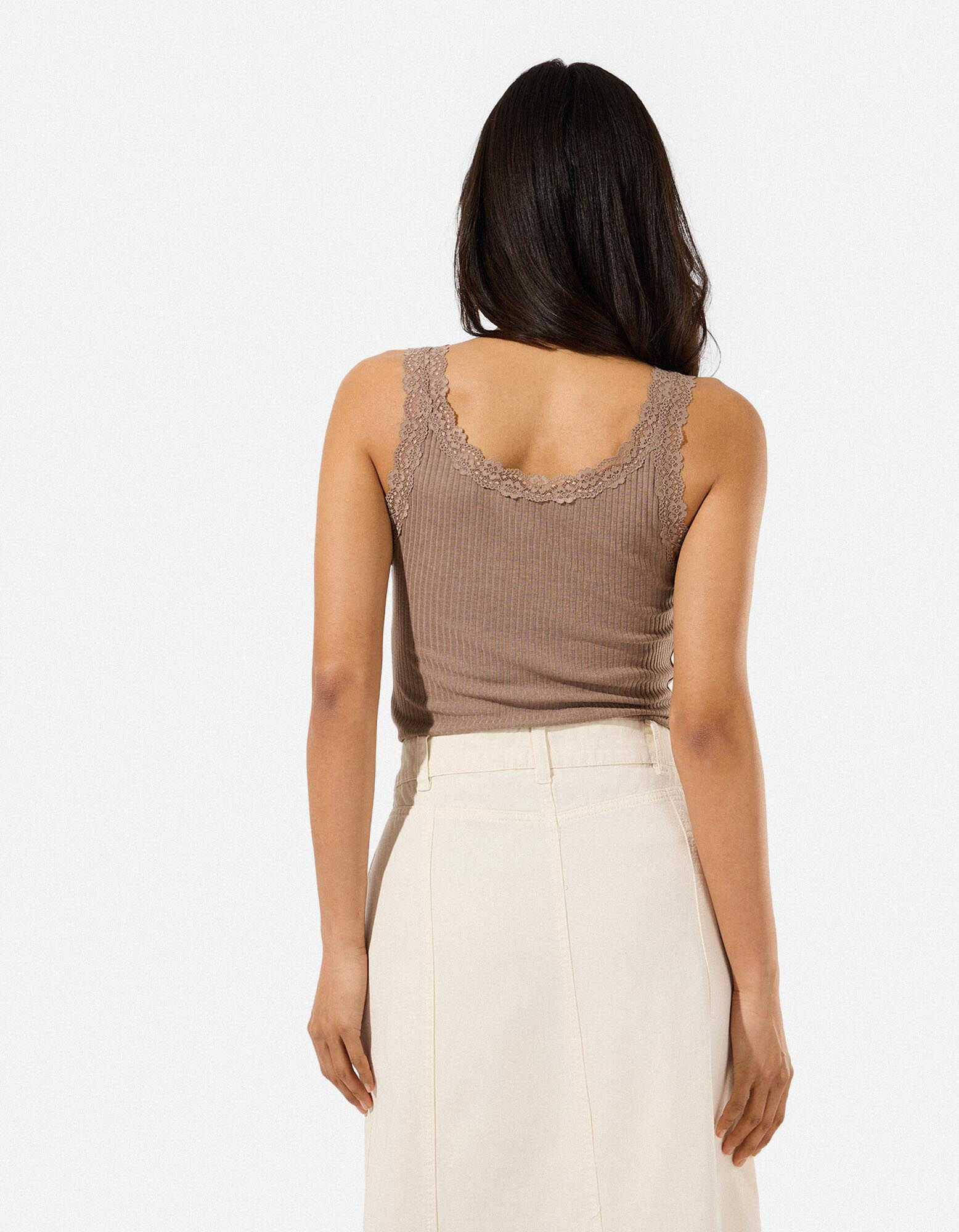 Top - Inserto in pizzo - marrone