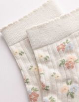 Socken - Florales Muster - wei&szlig;