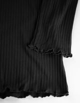 Cropped Langarmshirt - Rippenstruktur - schwarz