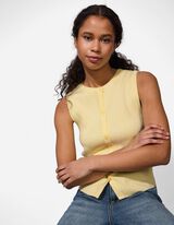 Dzianinowy top - listwa z guzikami - jasny zolty