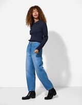 Majica z dolgimi rokavi - Rebrasta tekstura - temno modra