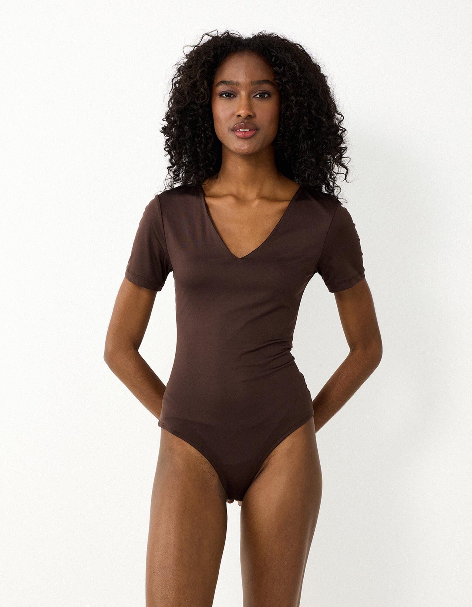Romper korte mouw - Met stretch - Donkerbruin
