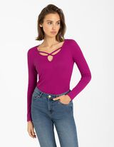 Damen Langarmshirt - Schl&uuml;sselloch-Ausschnitt