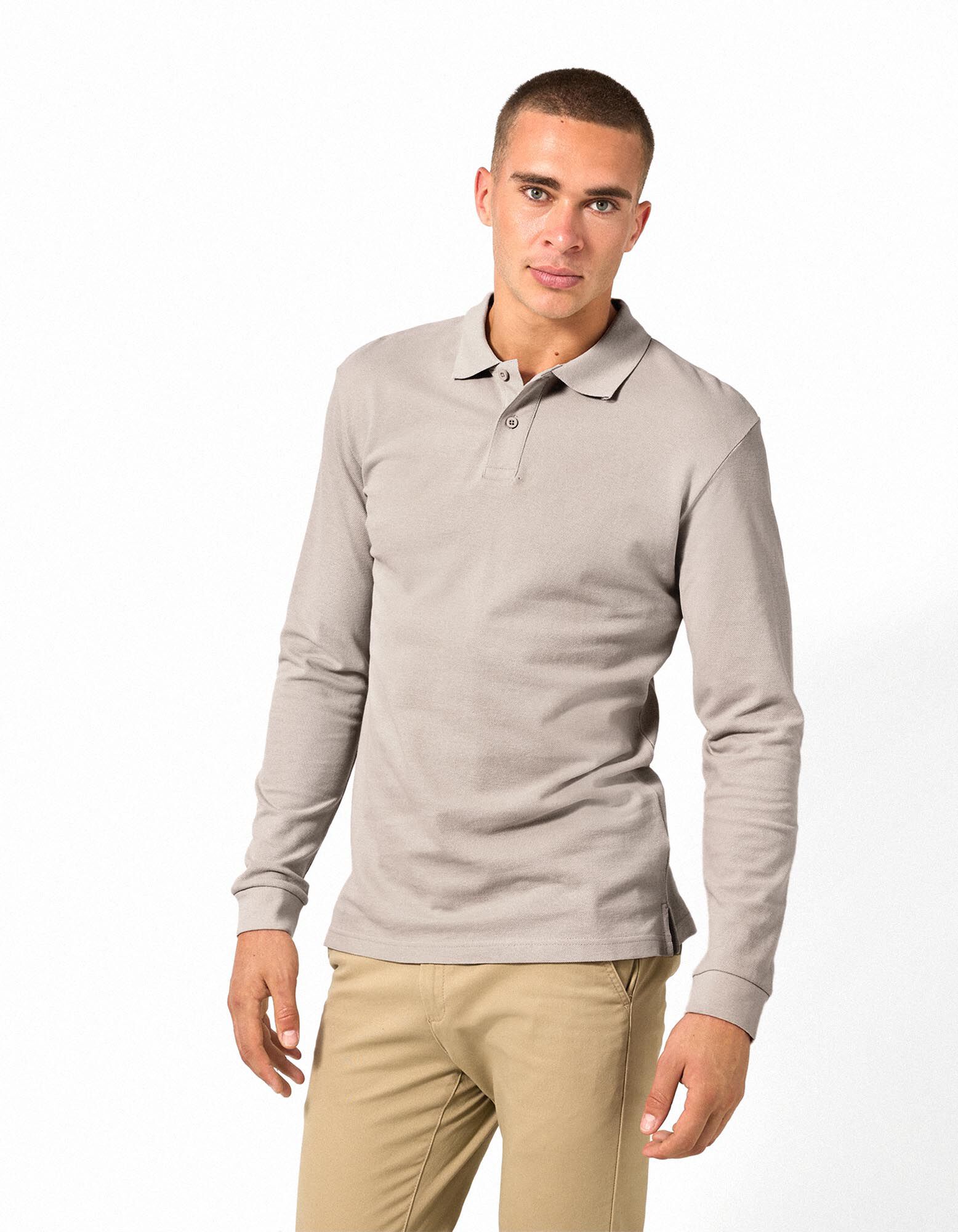 Langarmshirt - Polokragen - Beige