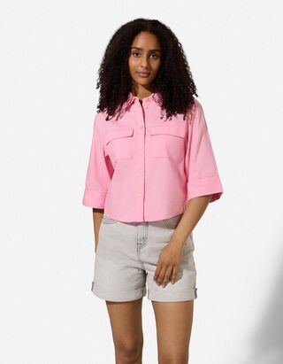 Hemdbluse - einfarbig - Pink