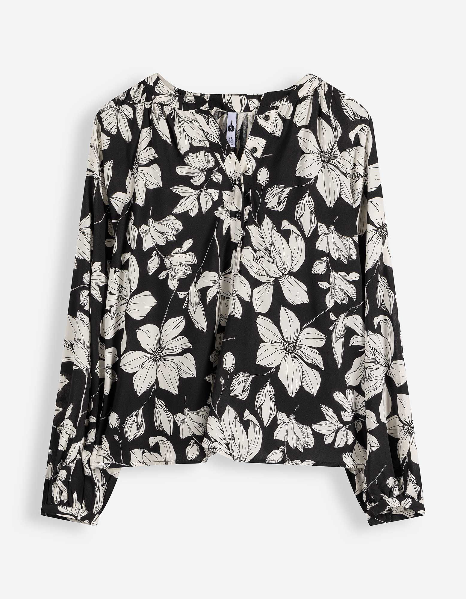 Blouse - Motif floral - noir
