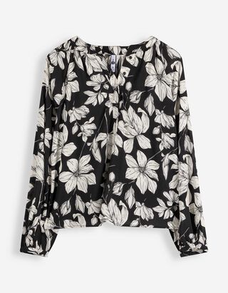 Bluse - Florales Muster - schwarz