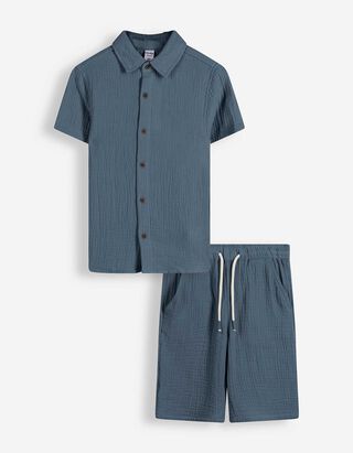 Set di camicia e pantaloncini - Mussola - blu scuro