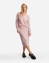 Kötött szoknya - Bordás kötés - rozsaszin