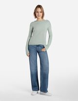 Koszulka z długim rękawem - zwijane krawędzie - turkusowy