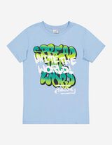 T-shirt - Scritta - celeste
