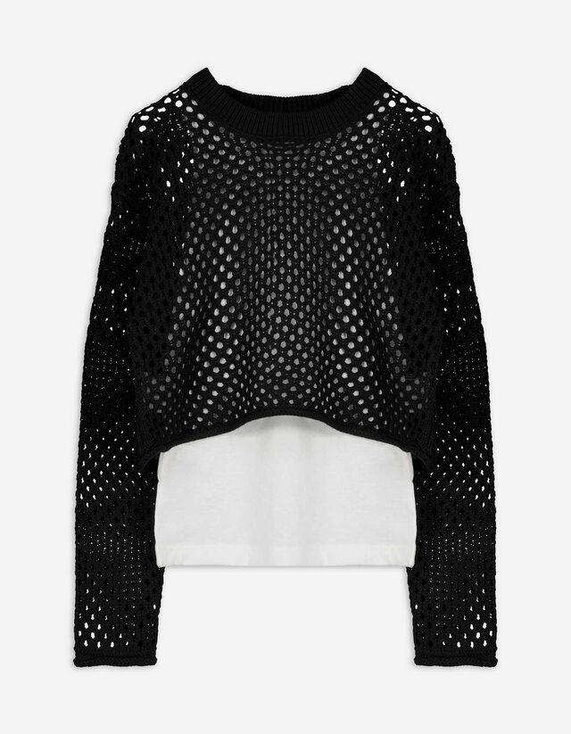 set van cropped hoodie en top - zwart
