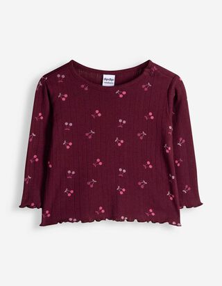 Langarmshirt - Pointelle - Dunkelrot