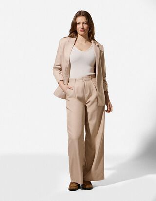 Oblekov&eacute; nohavice - Wide Fit - bezova