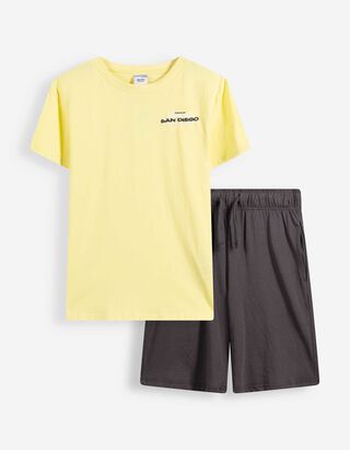 Set aus T-Shirt und Hose - &Uuml;berschnittene Schultern - Gelb