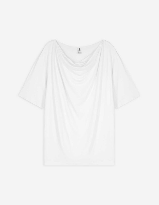 T-shirt - dekolt kaskadowy - bialy
