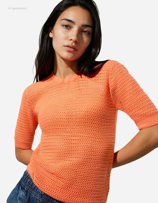 Strickpullover - Baumwoll-Mix - hellrot