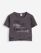 Cropped Shirt - Cut-Outs - Dunkelgrau