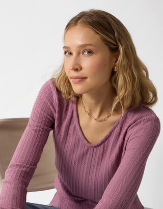 Langarmshirt - V-Ausschnitt - Beere