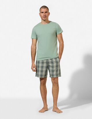 Pyjamashorts - Karomuster - hellgr&uuml;n