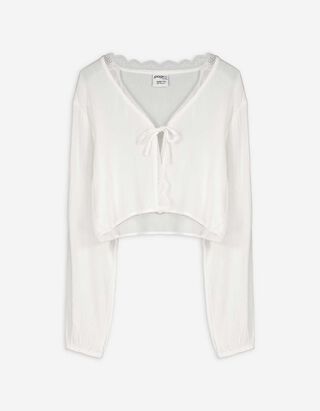 Bluse - Spitzenbesatz - wei&szlig;