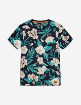 T-shirt - wzór w kwiaty - ciemny niebieski