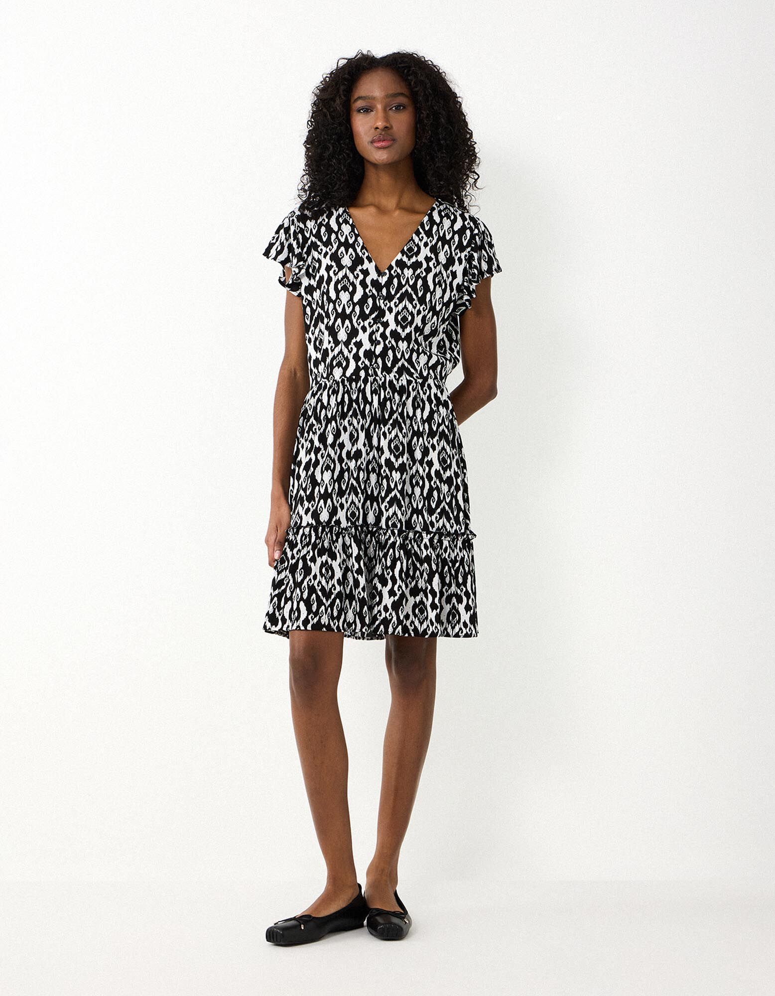 Kleid - Allover-Print - Schwarz