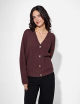 Gebreid vest - Opgestikte zakken - donkerlila