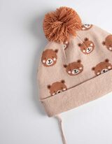 Berretto con pon-pon - Stampa allover - beige