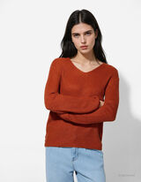 Strickpullover - V-Ausschnitt - braun