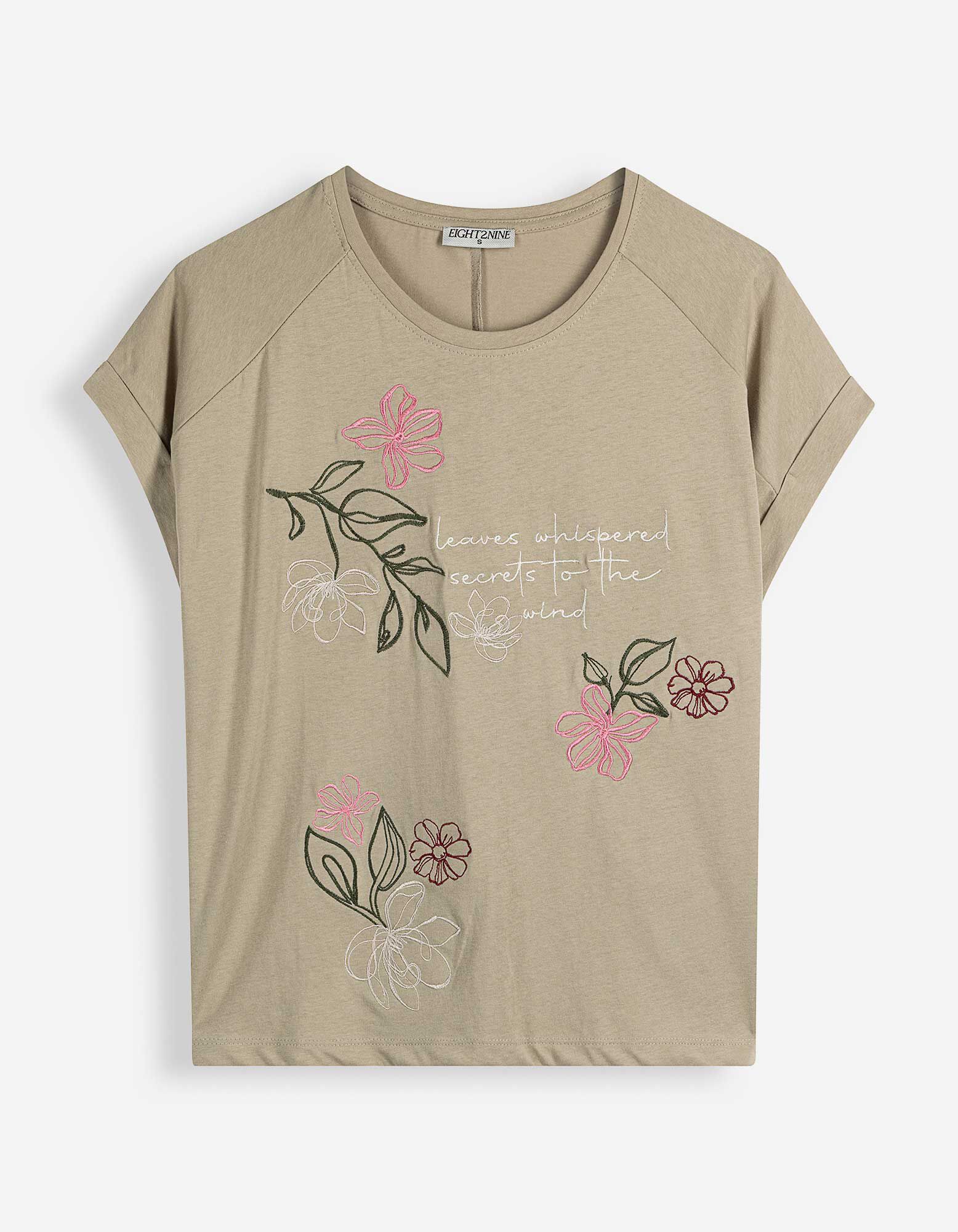 T-Shirt - Stickerei - Khaki