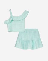 Blouse en rok set - Volants - turkoois