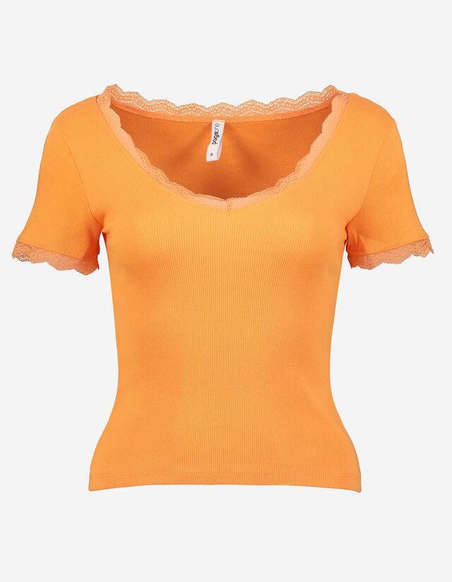T-shirt - Inserto in pizzo - arancione