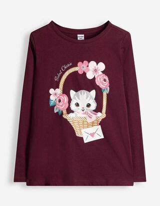 T-shirt &agrave; manches longues - Imprim&eacute; - rouge fonc&eacute;