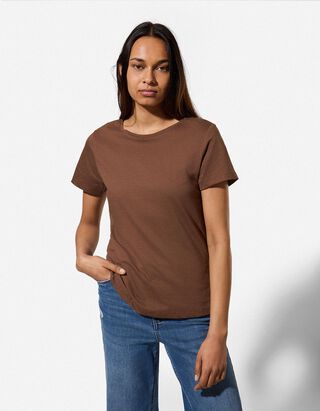 T-Shirt - Rundhals-Ausschnitt - braun