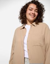 Bluză - Guler de cămașă - Bej