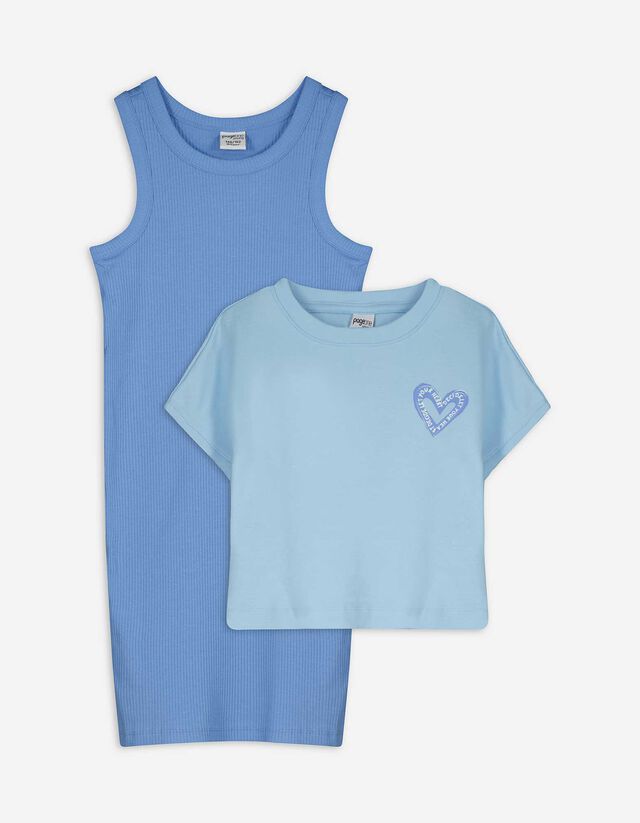 Set aus Shirt und Kleid - 2-in-1 - hellblau