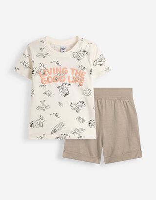 Ensemble t-shirt et pantalon - Message imprim&eacute; - Blanc cass&eacute;