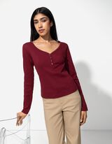 Majica dugih rukava - Ukrasni gumbi - tamno crvena