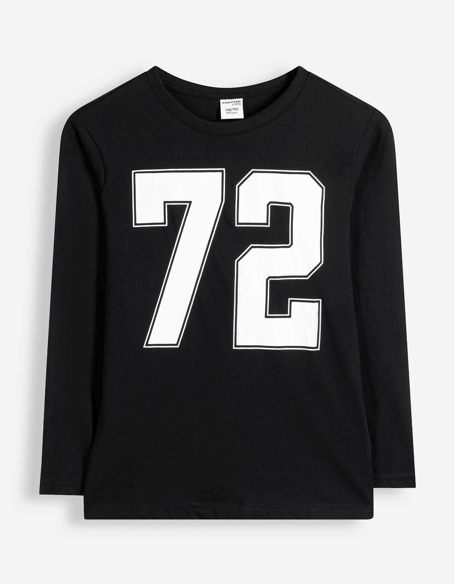 Langarmshirt - Frontprint - Schwarz