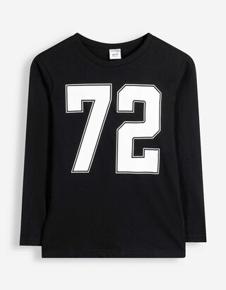 Langarmshirt - Frontprint - Schwarz