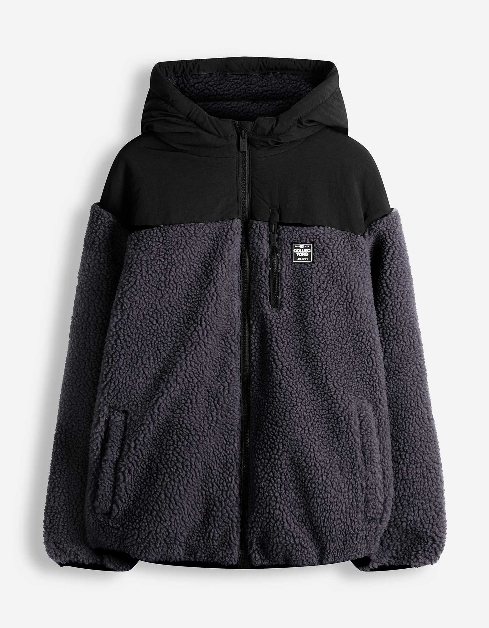 Teddyjacke - Color-Blocking - Dunkelgrau