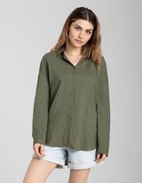Overhemdblouse - Linnenmix - donkergroen