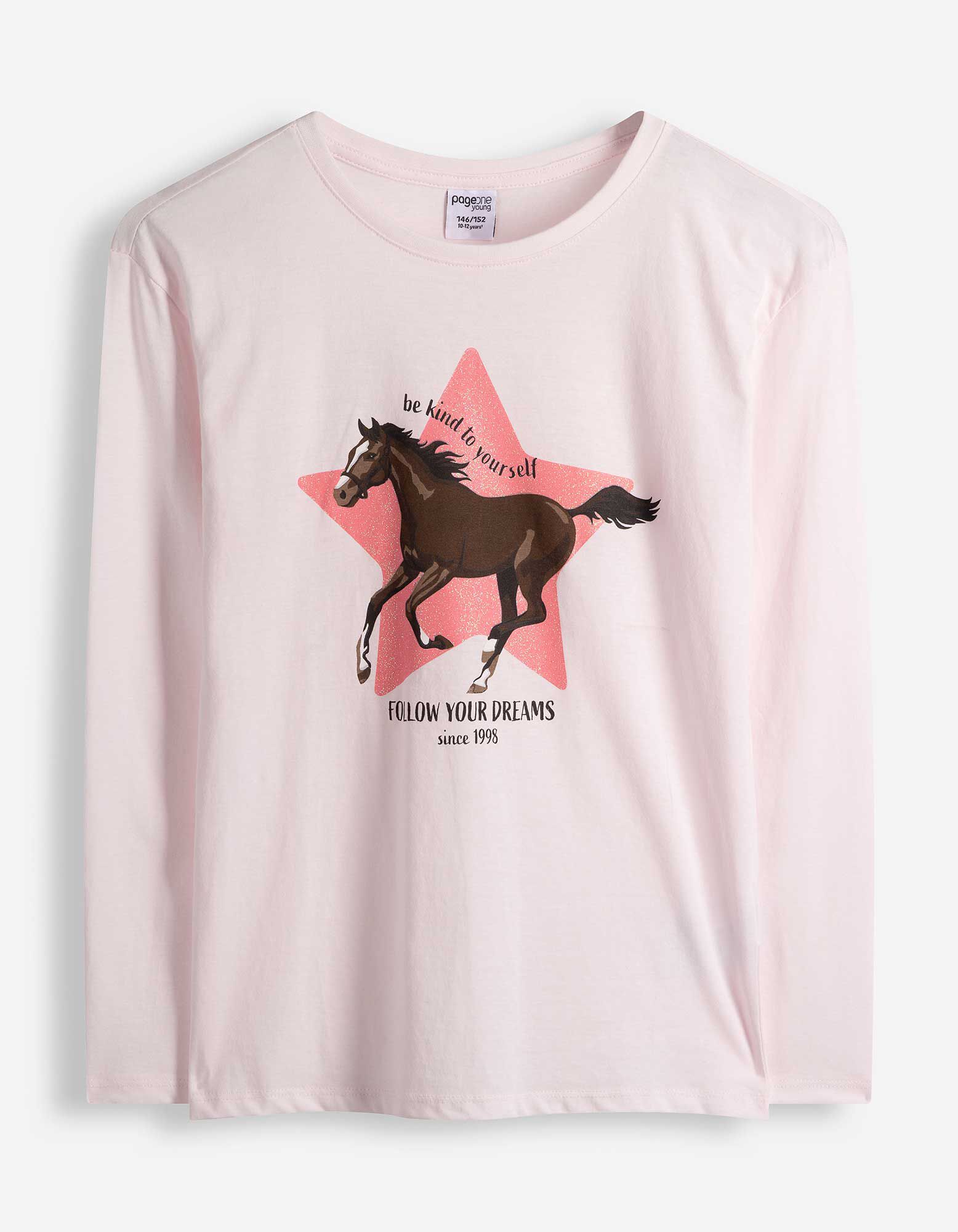 Langarmshirt - Frontprint - Rosa