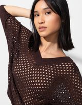 Pulover de tricot - M&acirc;neci de liliac - Maro inchis