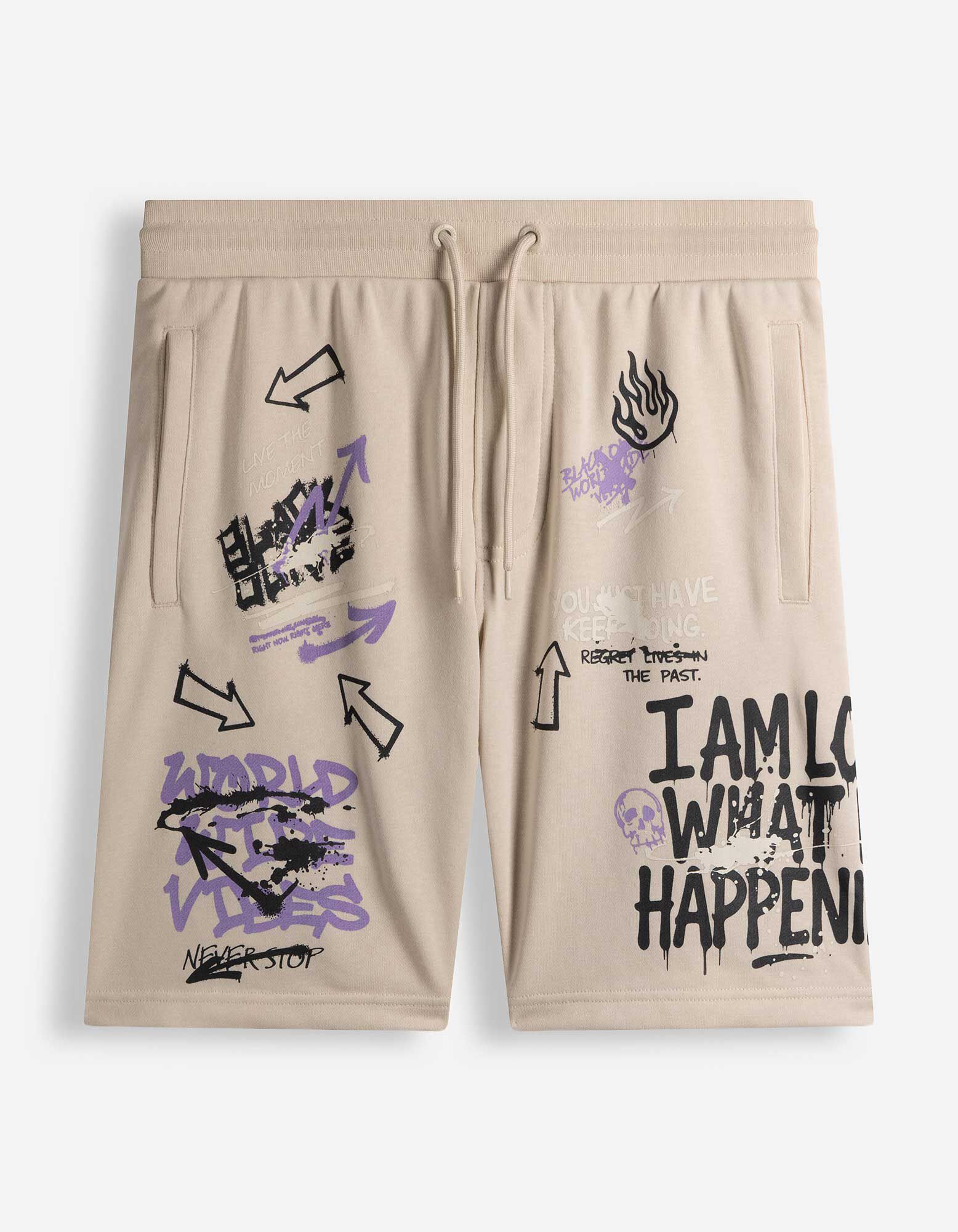 Shorts - Allover-Print - Beige