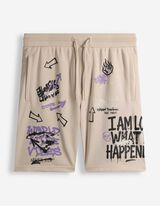 Shorts - Allover-Print - Beige