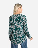 Bluză - Imprimeu floral - Verde inchis